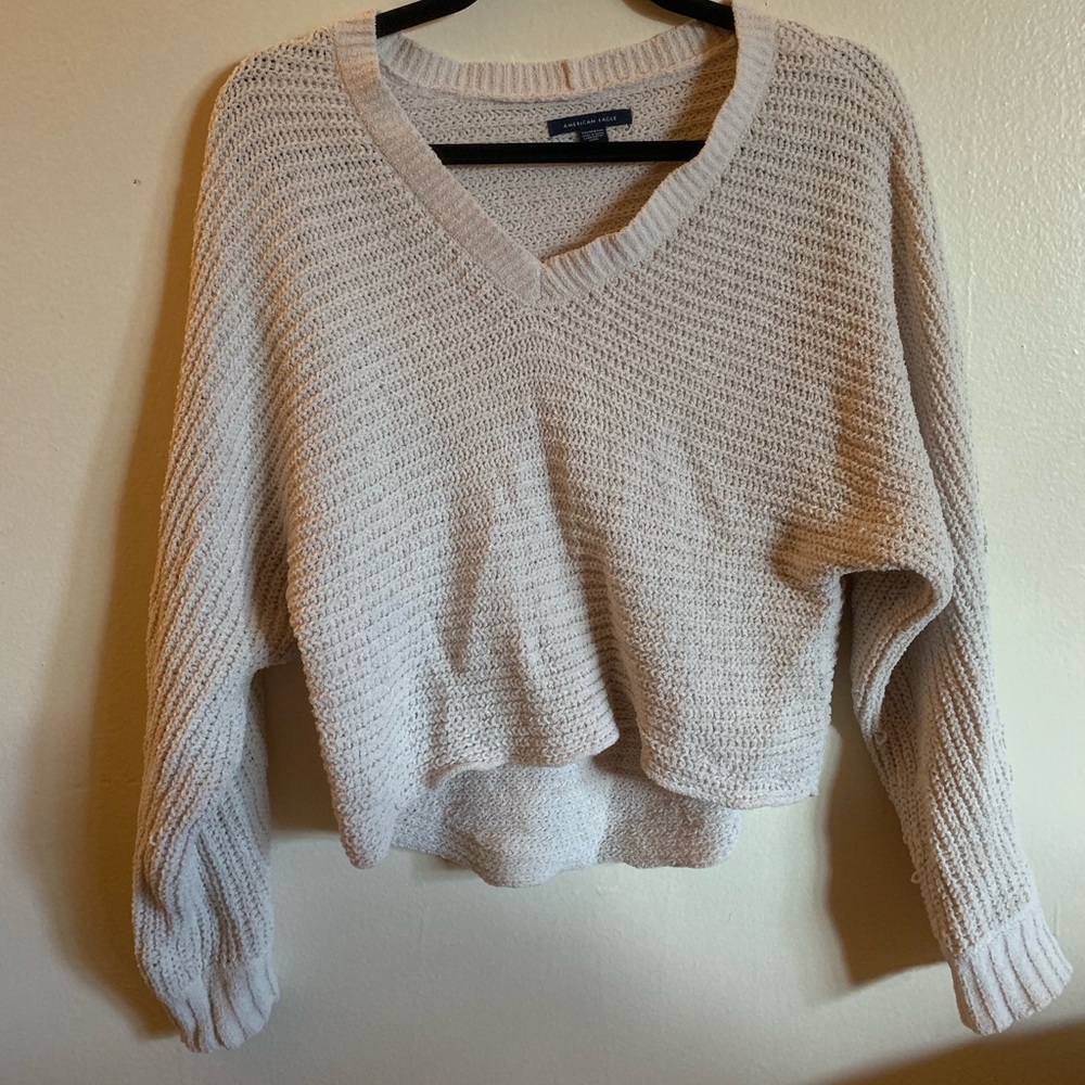 Cream V-Neck Knit Sweater